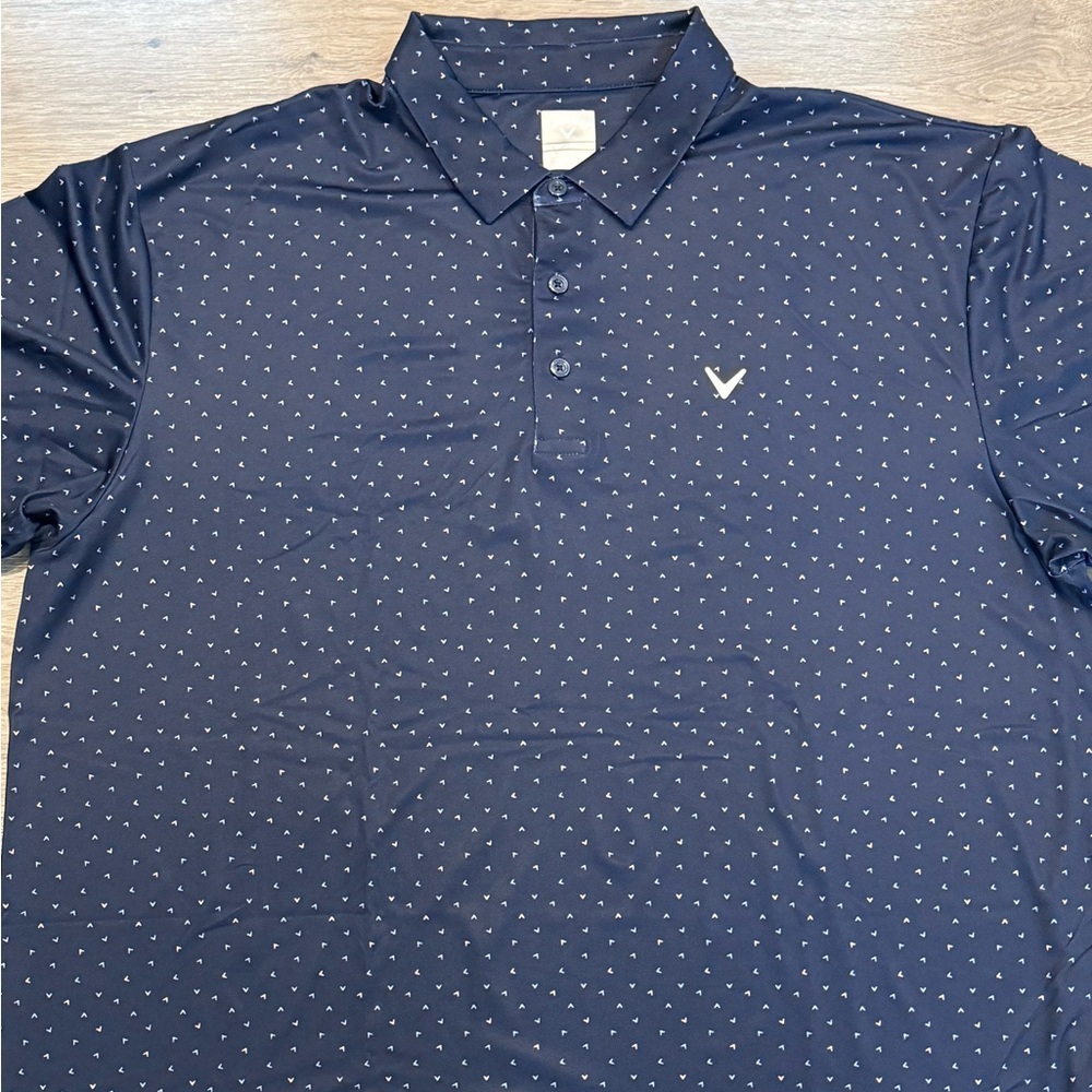 Callaway Navy Polo with White Micro-Dot Pattern